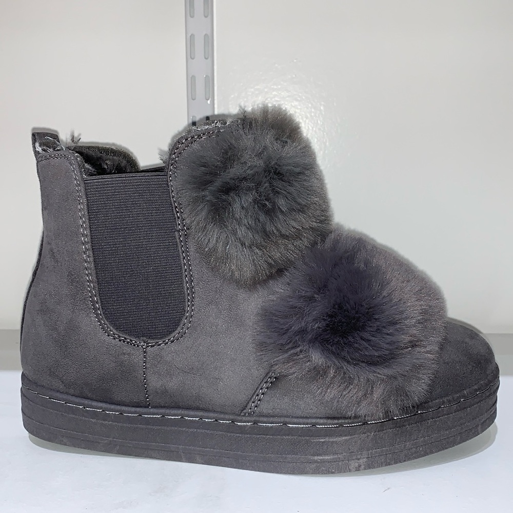 POM POM GREY FUR SUEDE BOOTS